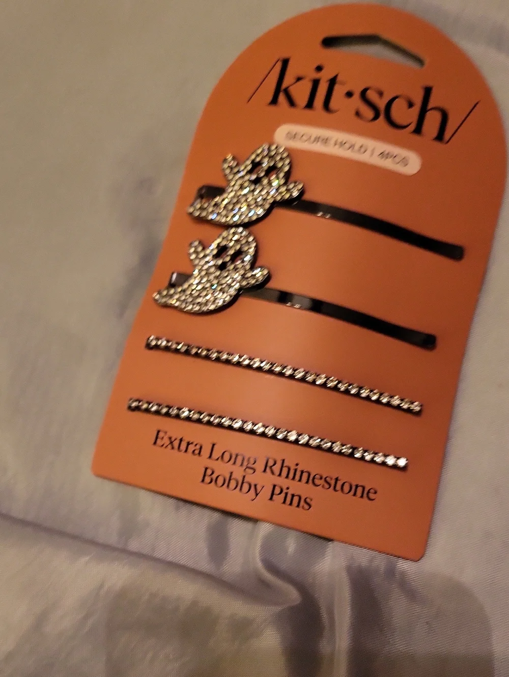 Kitsch Rhinestone Ghost & Bar Bobby Pins - Silver Lp